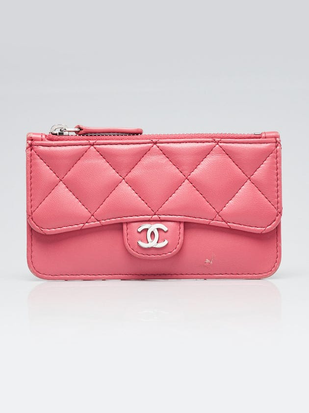 Chanel Pink Quilted Lambskin Leather Flap Zip Card Holder