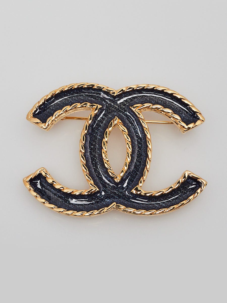 Chanel Gold Metal Denim Enamel CC Brooch | Yoogi's Closet