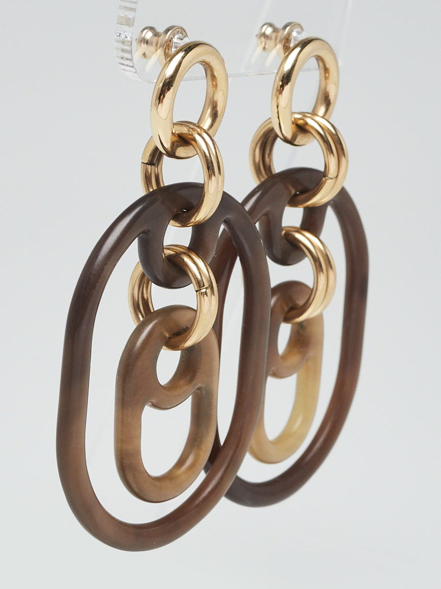 Hermes Brown Buffalo Horn Eurydice GM Earrings | Yoogi's Closet