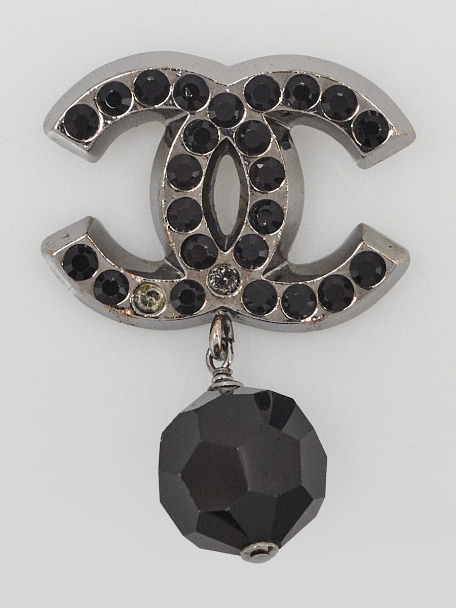 Chanel Black Crystal CC Brooch