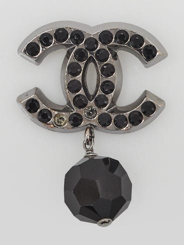 Chanel Black Crystal CC Brooch