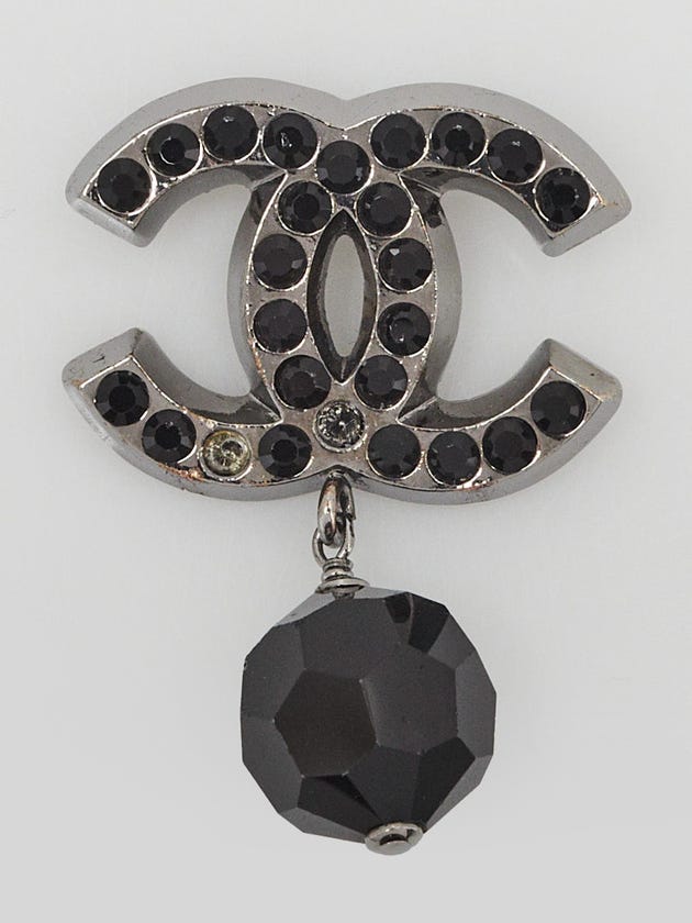 Chanel Black Crystal CC Brooch