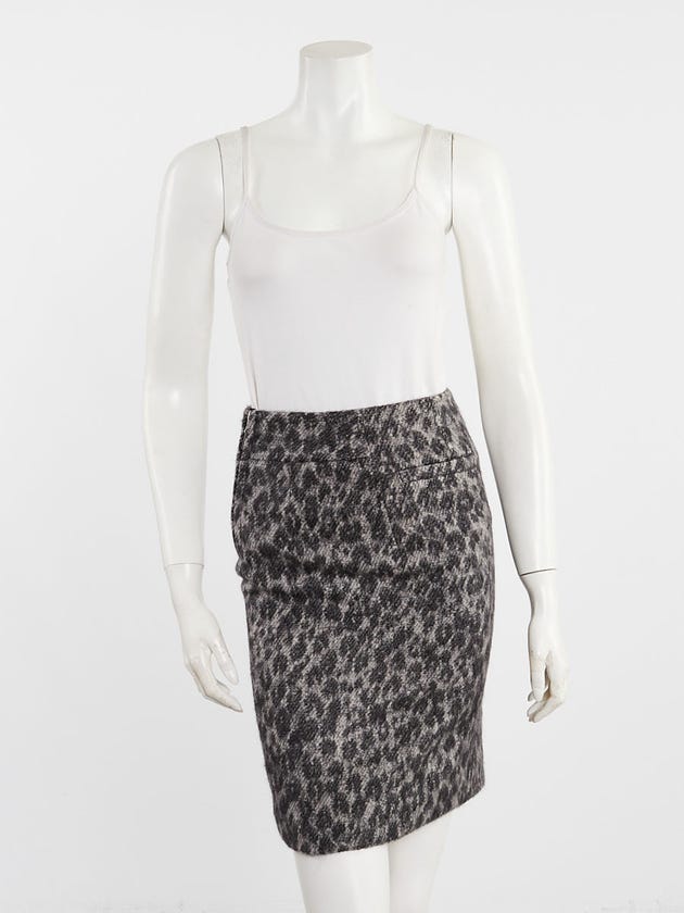 Louis Vuitton Grey Leopard Printed Wool Pencil Skirt Size 0/34