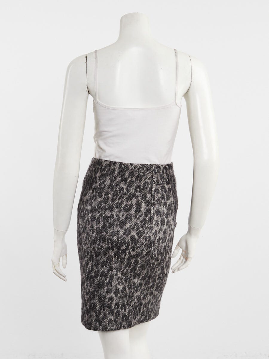 Louis Vuitton Grey Leopard Printed Wool Pencil Skirt Size 0/34