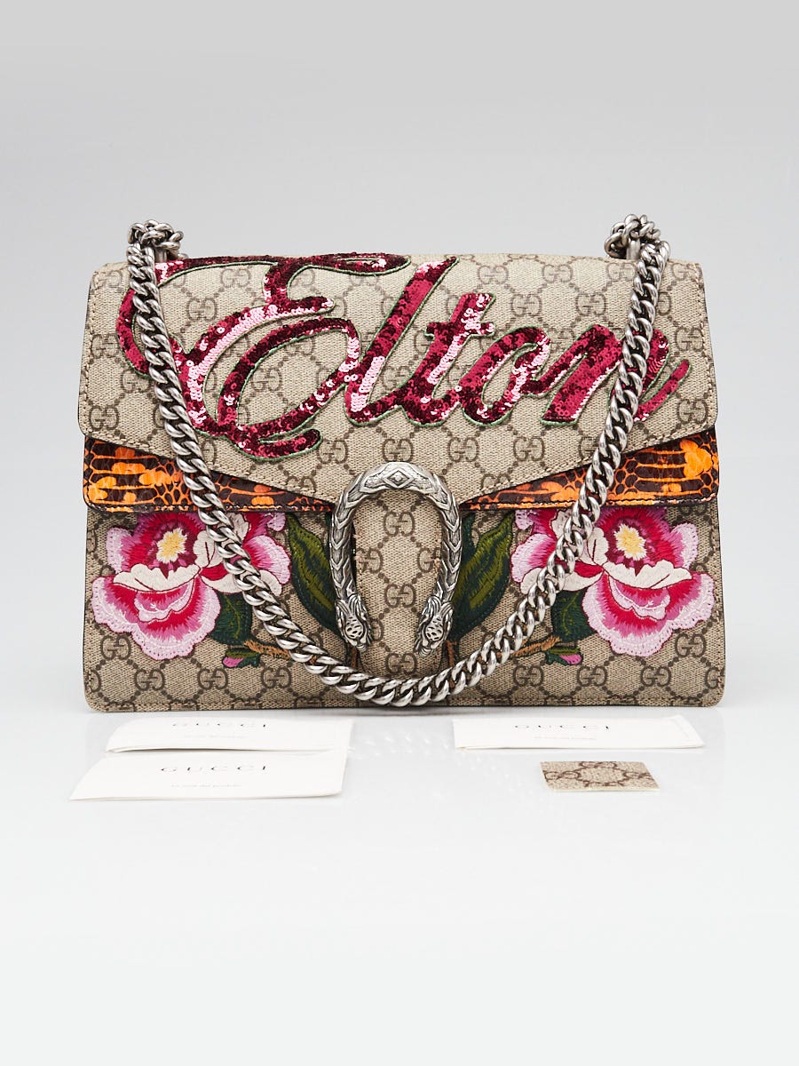 Gucci Beige GG Supreme Canvas Embroidered Elton Medium Dionysus