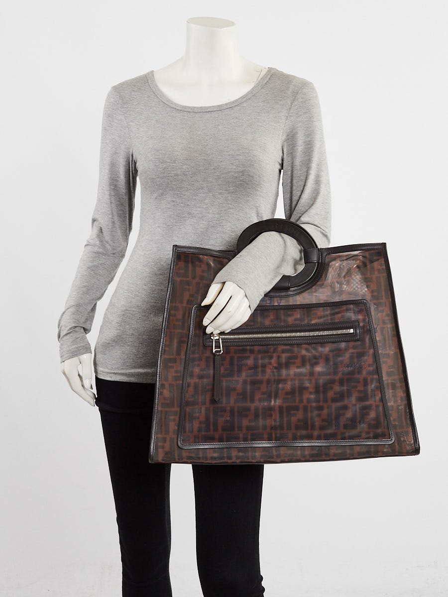 Fendi Marrone/Ebano Mesh Monogram FF Runaway 1974 Large Shopper Tote Bag -8BH351