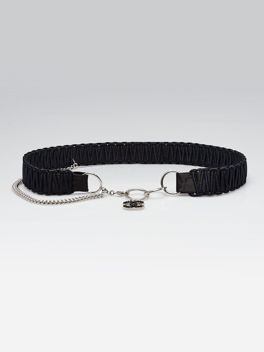 Chanel Black Woven Nylon and Leather Beaded CC Belt