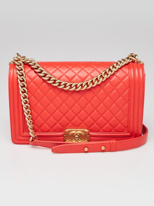 Chanel Red Quilted Calfskin Leather New Medium Boy Bag