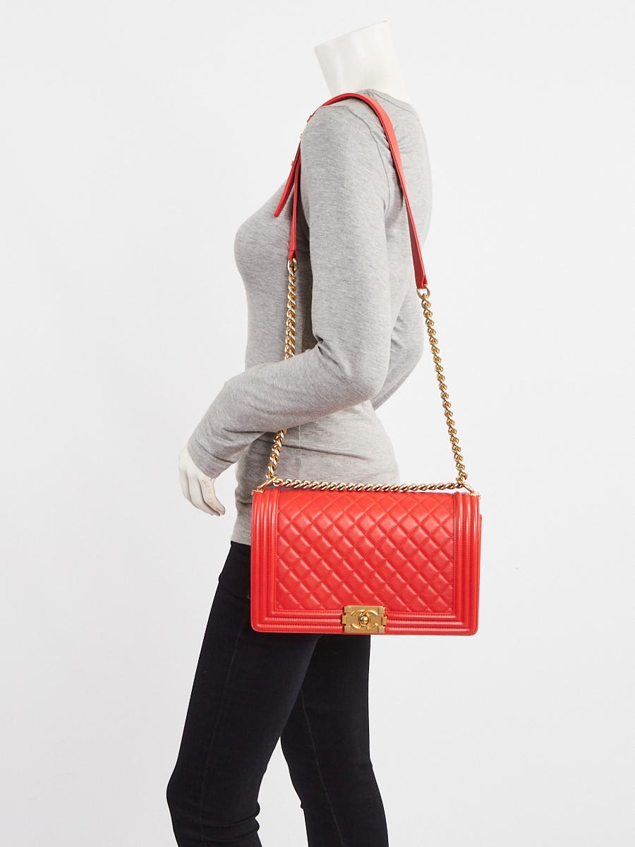 Chanel Red Quilted Calfskin Leather New Medium Boy Bag