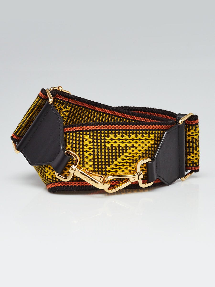FENDI ゴールド ストライプ ショルダーバッグ Fendi Black/Yellow Canvas FENDI Bag Strap | Yoogi's Closet