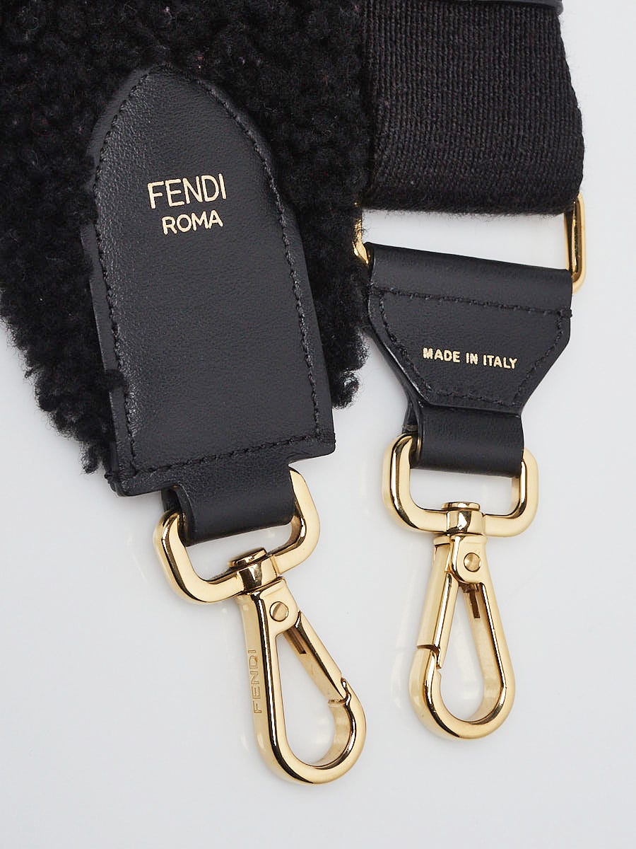 Fendi Black/White Shearling FF Logo Shoulder Strap | Yoogi's Closet