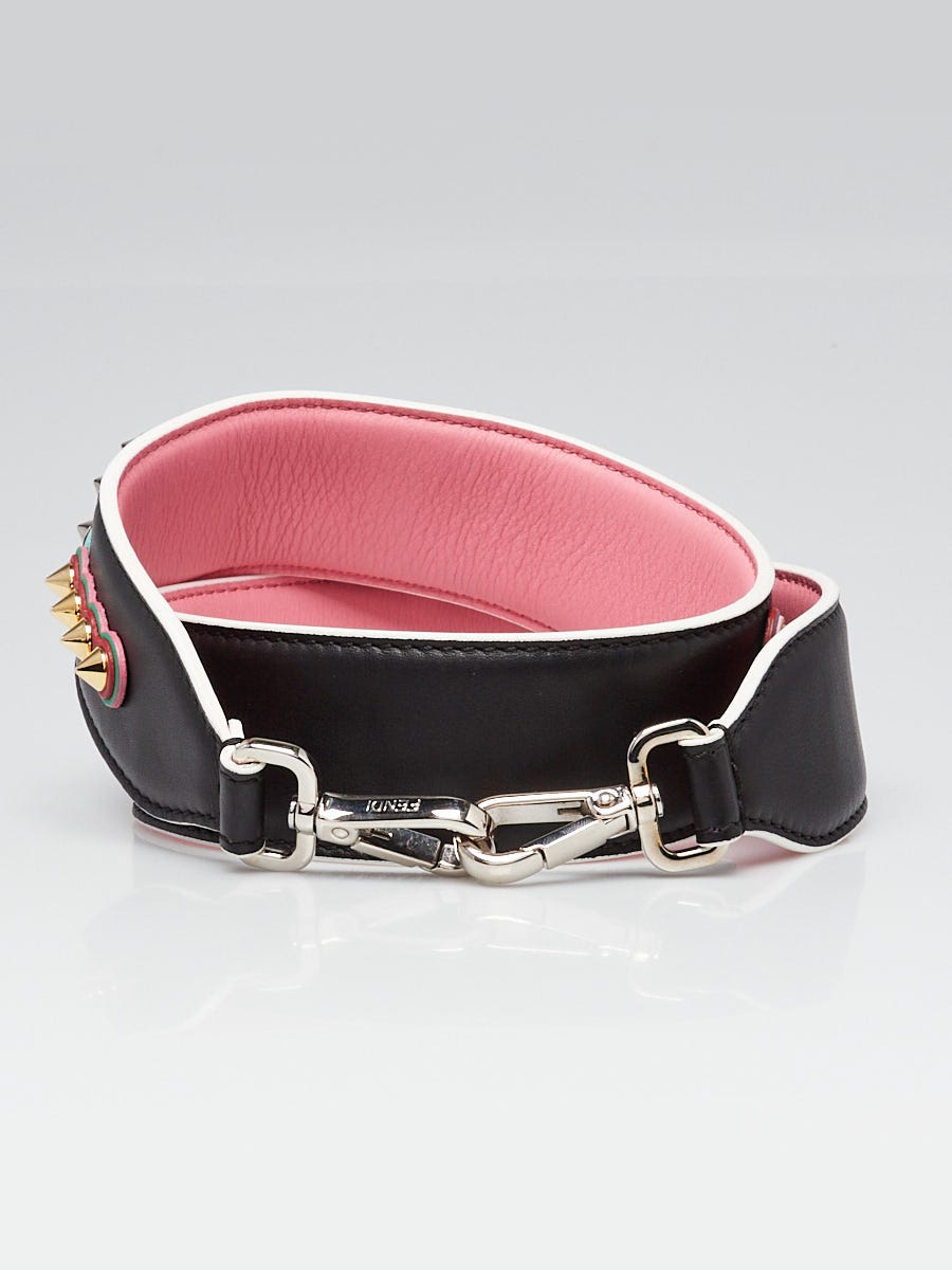 Fendi Black Leather Strap You FENDI Studded Shoulder Strap