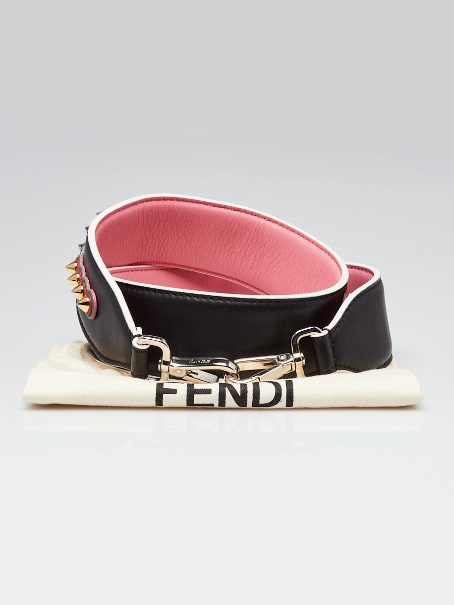 Fendi Black Leather Strap You FENDI Studded Shoulder Strap