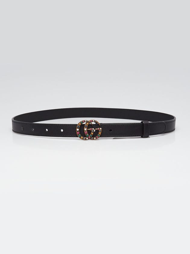 Gucci Black Multicolor Crystal Double G Leather Belt Size 85/34