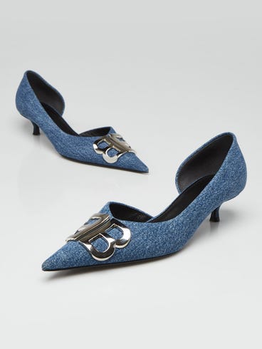 Balenciaga Blue Denim BB Knife Kitten Heel Size 6/36.5