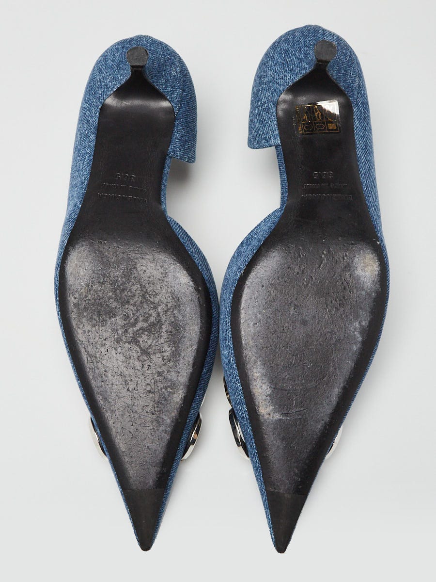 Balenciaga Blue Denim BB Knife Kitten Heel Size 6/36.5