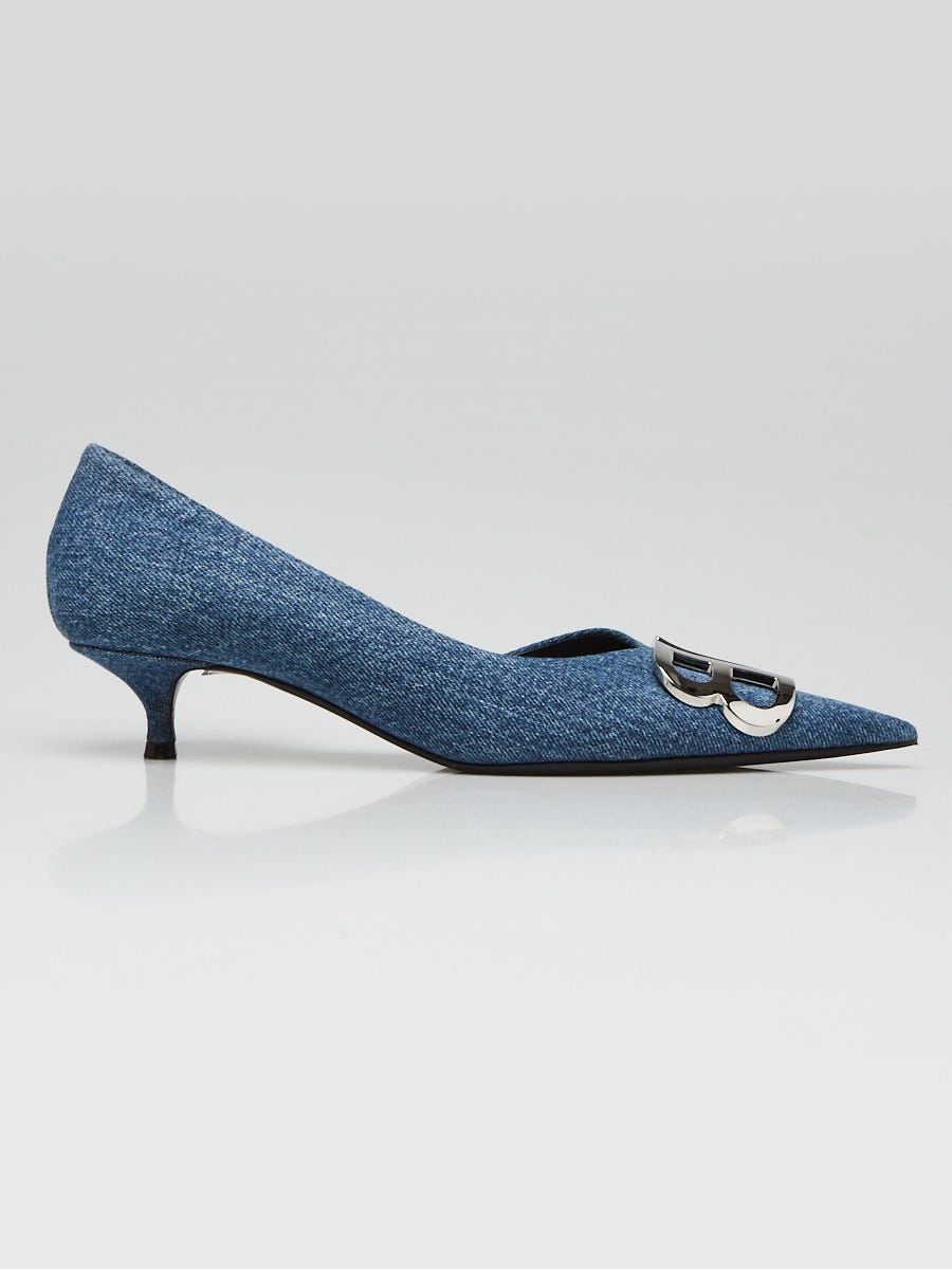 Balenciaga Blue Denim BB Knife Kitten Heel Size 6/36.5 | Yoogi's