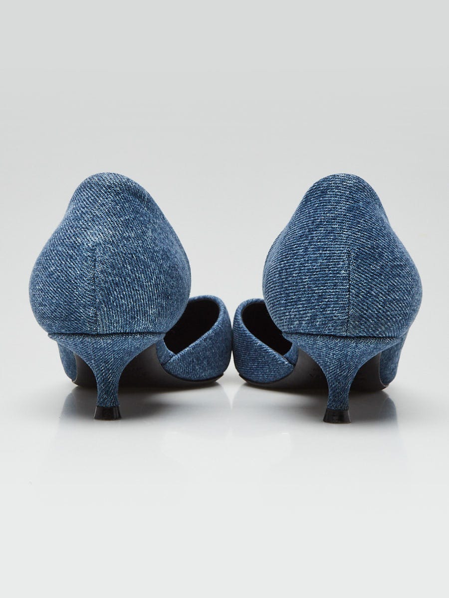 Balenciaga Blue Denim BB Knife Kitten Heel Size 6/36.5 | Yoogi's
