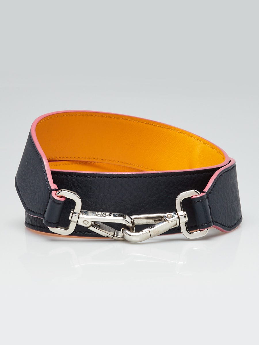 Fendi Dark Blue/Yellow Leather Strap You Logo Shoulder Strap