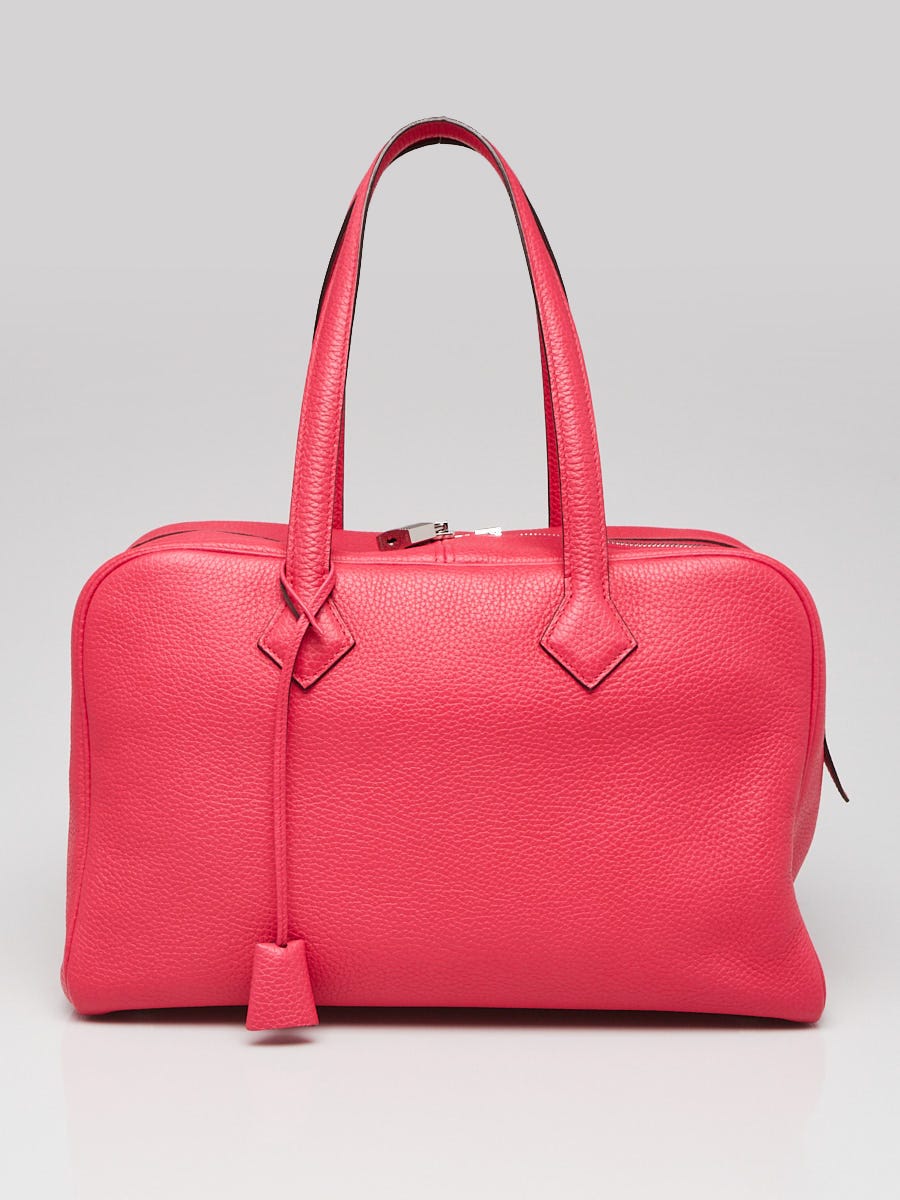 Hermes Rose Extreme Clemence Leather Victoria II Bag | Yoogi's Closet