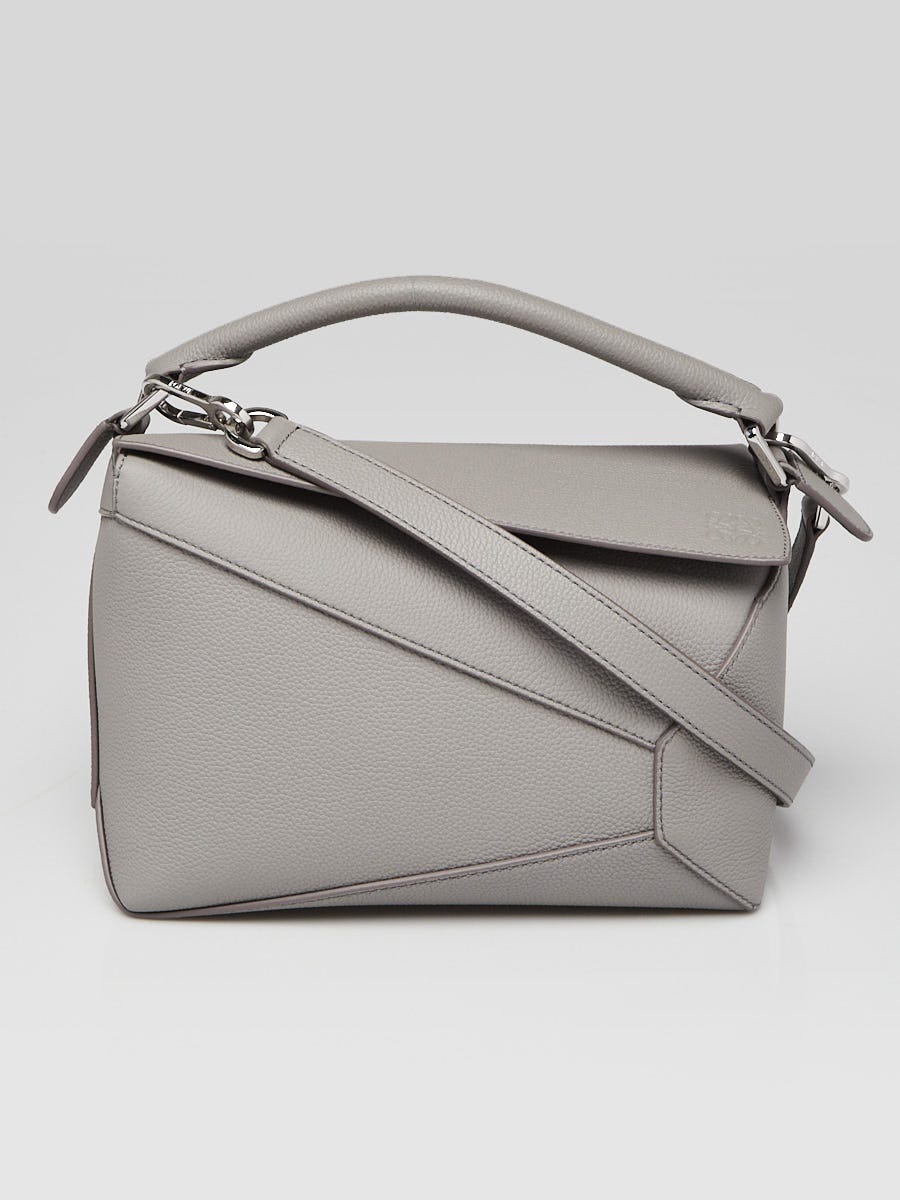 Loewe Pearl Grey Grained Calfskin Leather Small Puzzle Bag