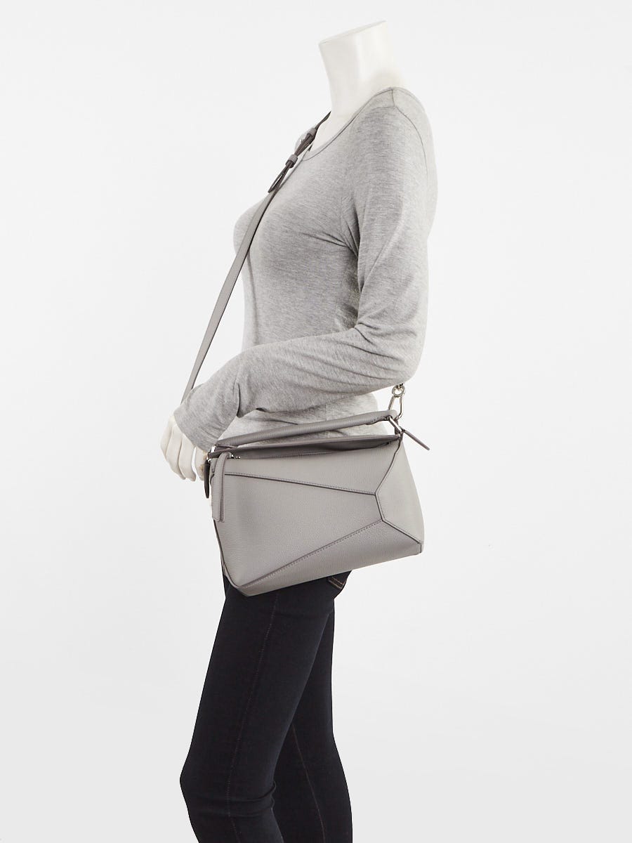 Loewe Pearl Grey Grained Calfskin Leather Small Puzzle Bag