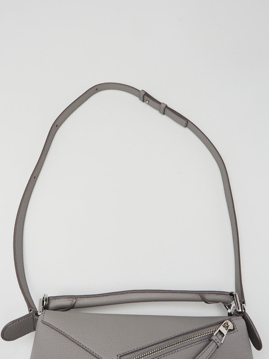 Loewe Pearl Grey Grained Calfskin Leather Small Puzzle Bag