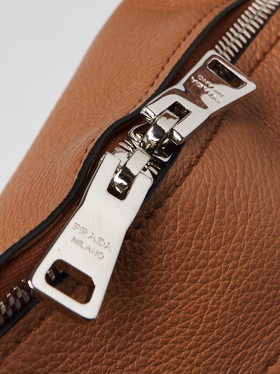 Prada Caramel Pebbled Leather Top Handle Triangle Logo
