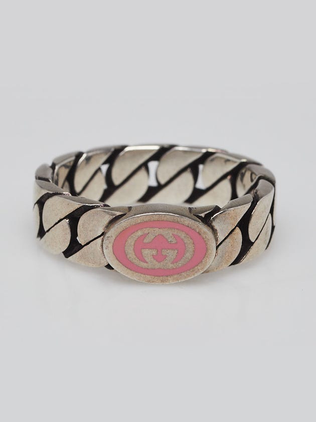 Gucci Pink Sterling Silver Interlocking G Ring Size 8