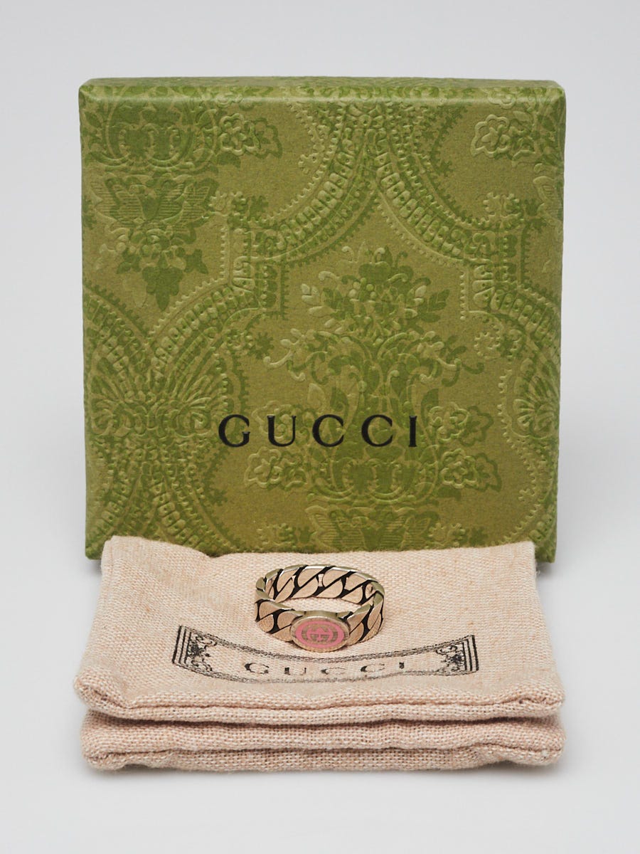 Gucci Pink Sterling Silver Interlocking G Ring Size 8