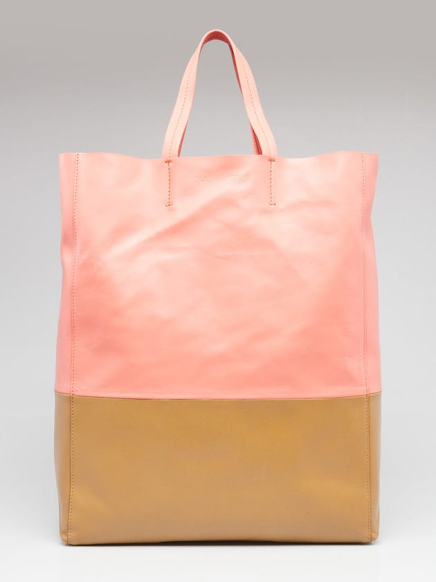 Celine Pink/Brown Lambskin Leather Vertical Bi-Cabas Tote Bag