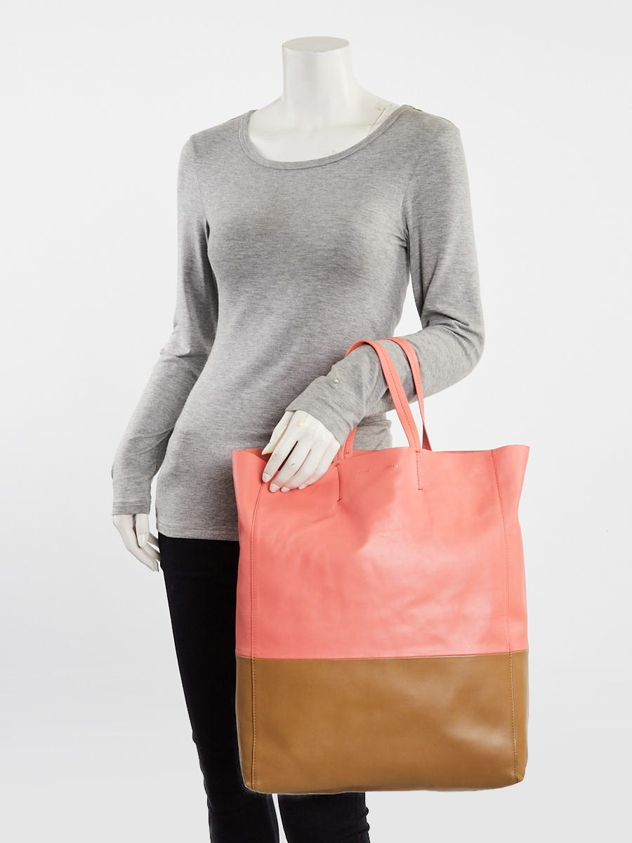 Celine Pink/Brown Lambskin Leather Vertical Bi-Cabas Tote Bag