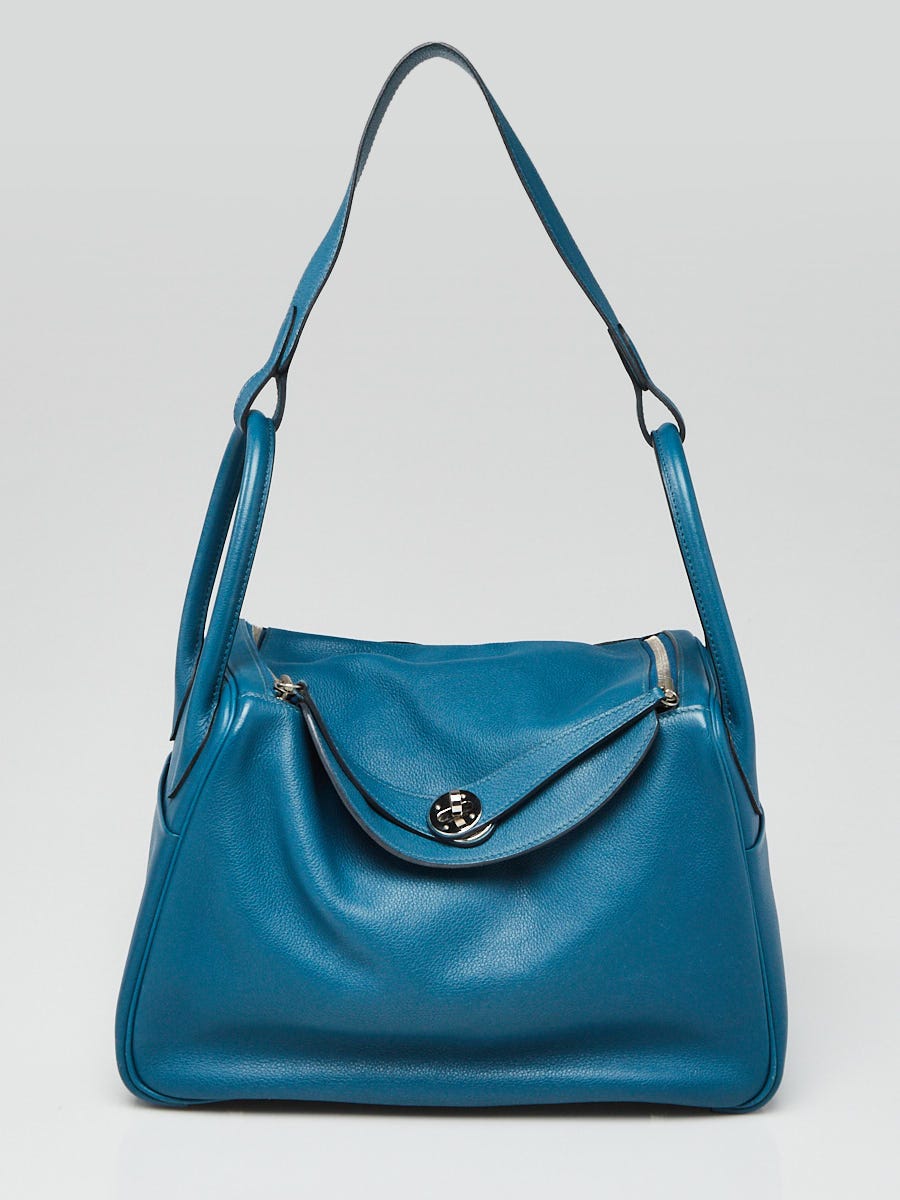 Hermes 30cm Blue de Galice Evercolor Leather Palladium Plated Lindy Bag