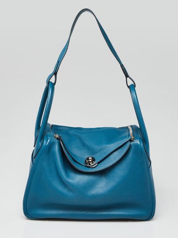 Hermes 30cm Blue de Galice Evercolor Leather Palladium Plated Lindy Bag