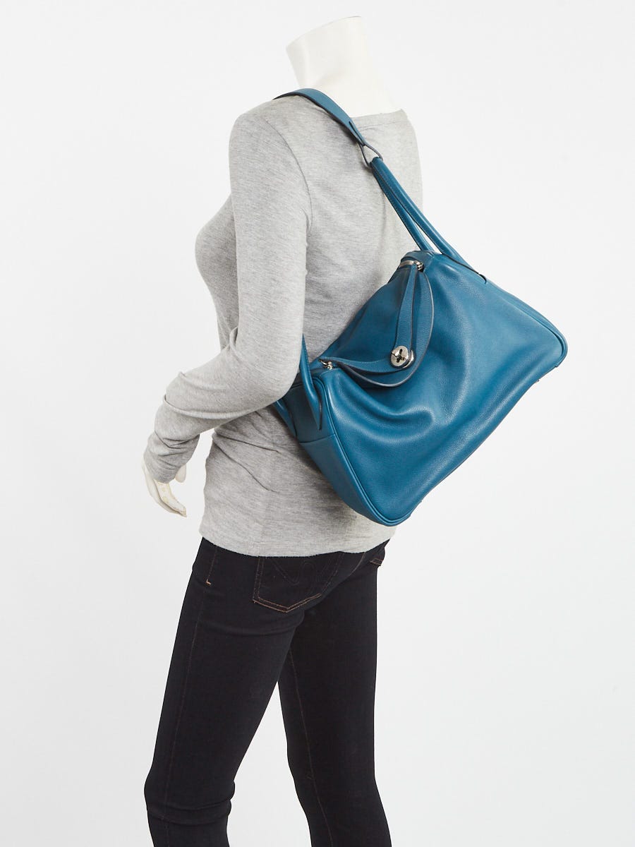 Hermes 30cm Blue de Galice Evercolor Leather Palladium Plated Lindy Bag