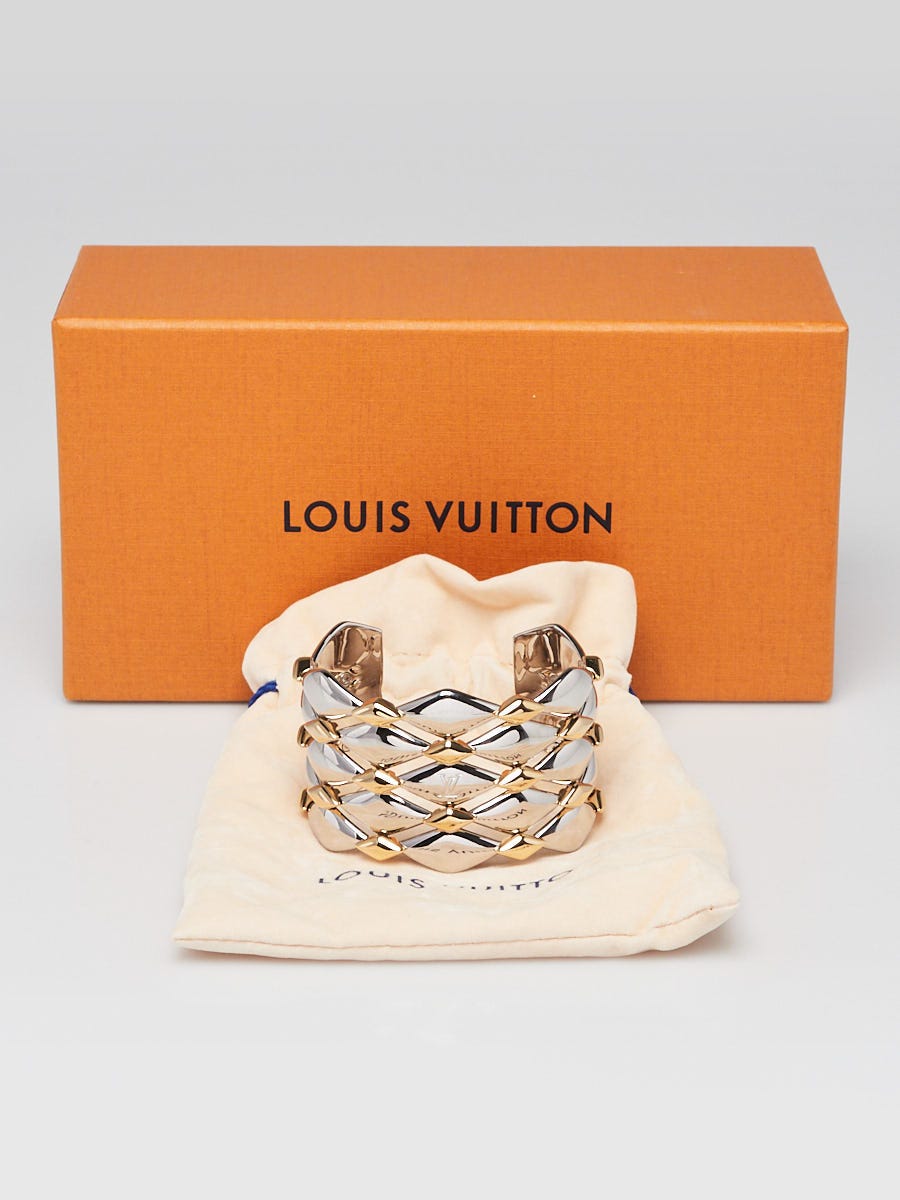 Louis Vuitton Silver/Gold Metal LV Malletage Wide Cuff Bracelet