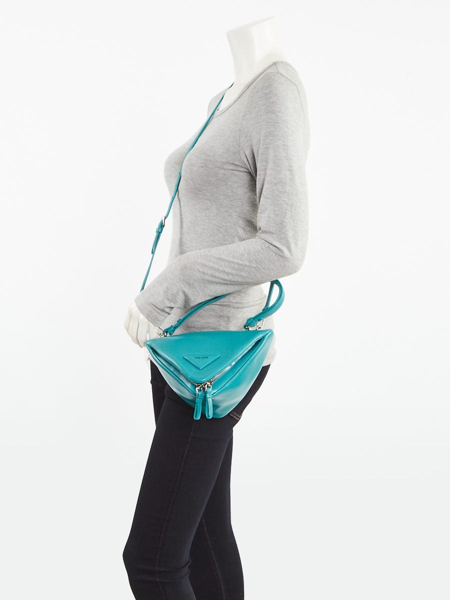 Prada Pavone Green Nappa Leather Triangle Crossbody Bag 1BA315