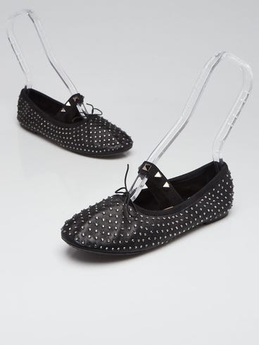 Valentino Black Leather and Crystal Ballerina Flats Size 6/36.5