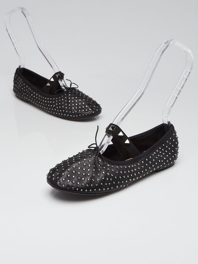 Valentino Black Leather and Crystal Ballerina Flats Size 6/36.5