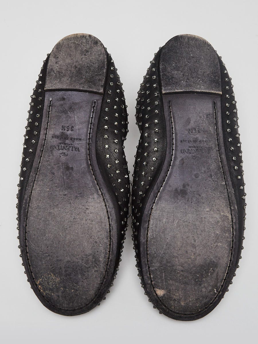 Valentino Black Leather and Crystal Ballerina Flats Size 6/36.5