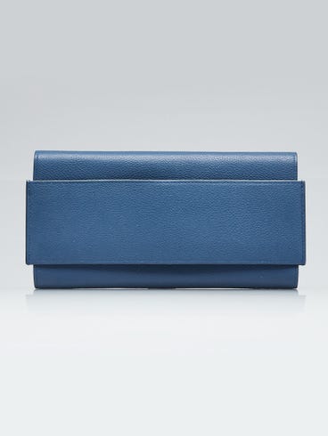 Hermes Bleu Brighton Evercolor Leather Passant Longue Wallet