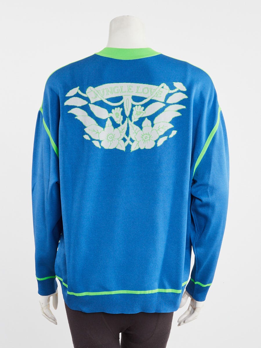 Hermes Blue/Green Silk Blend 'Jungle Love' Crewneck Sweater Size 2/34