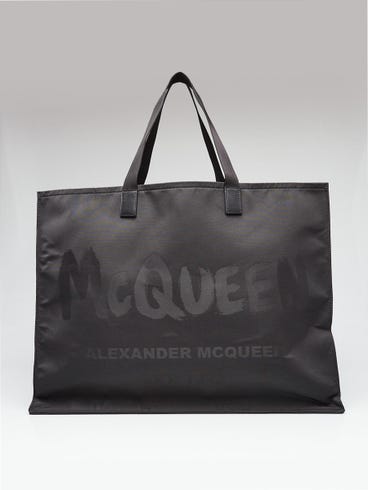 Alexander McQueen Black Nylon Graffiti Logo Large Tote Bag