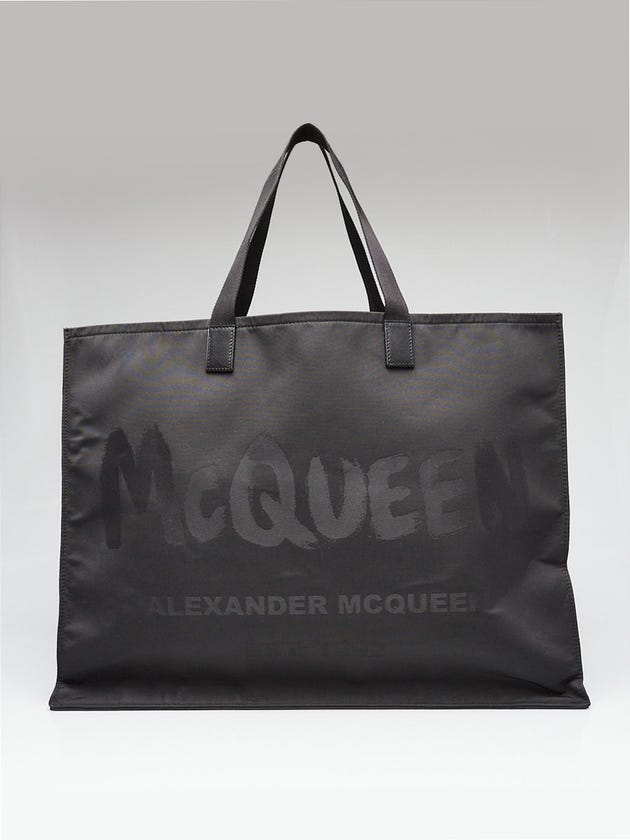 Alexander McQueen Black Nylon Graffiti Logo Large Tote Bag
