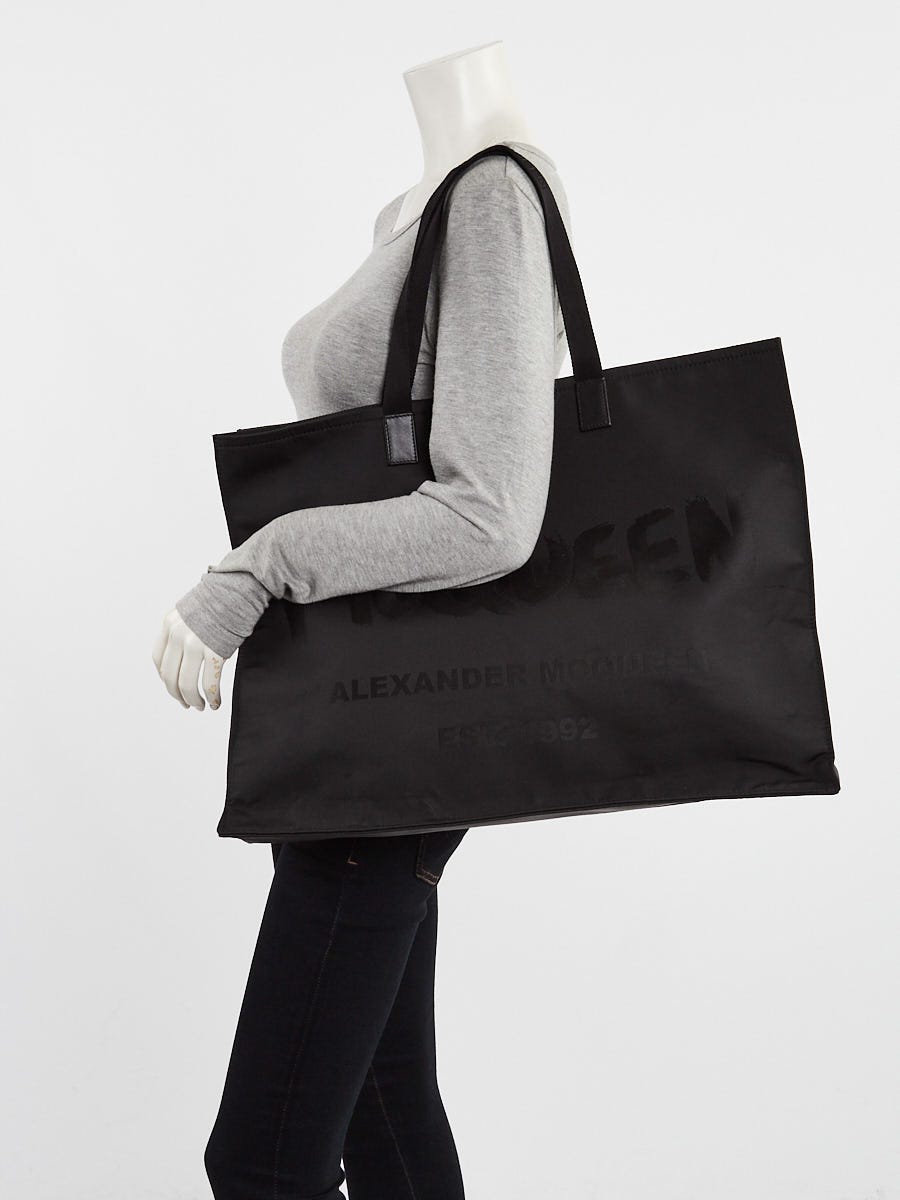Alexander McQueen Black Nylon Graffiti Logo Large Tote Bag