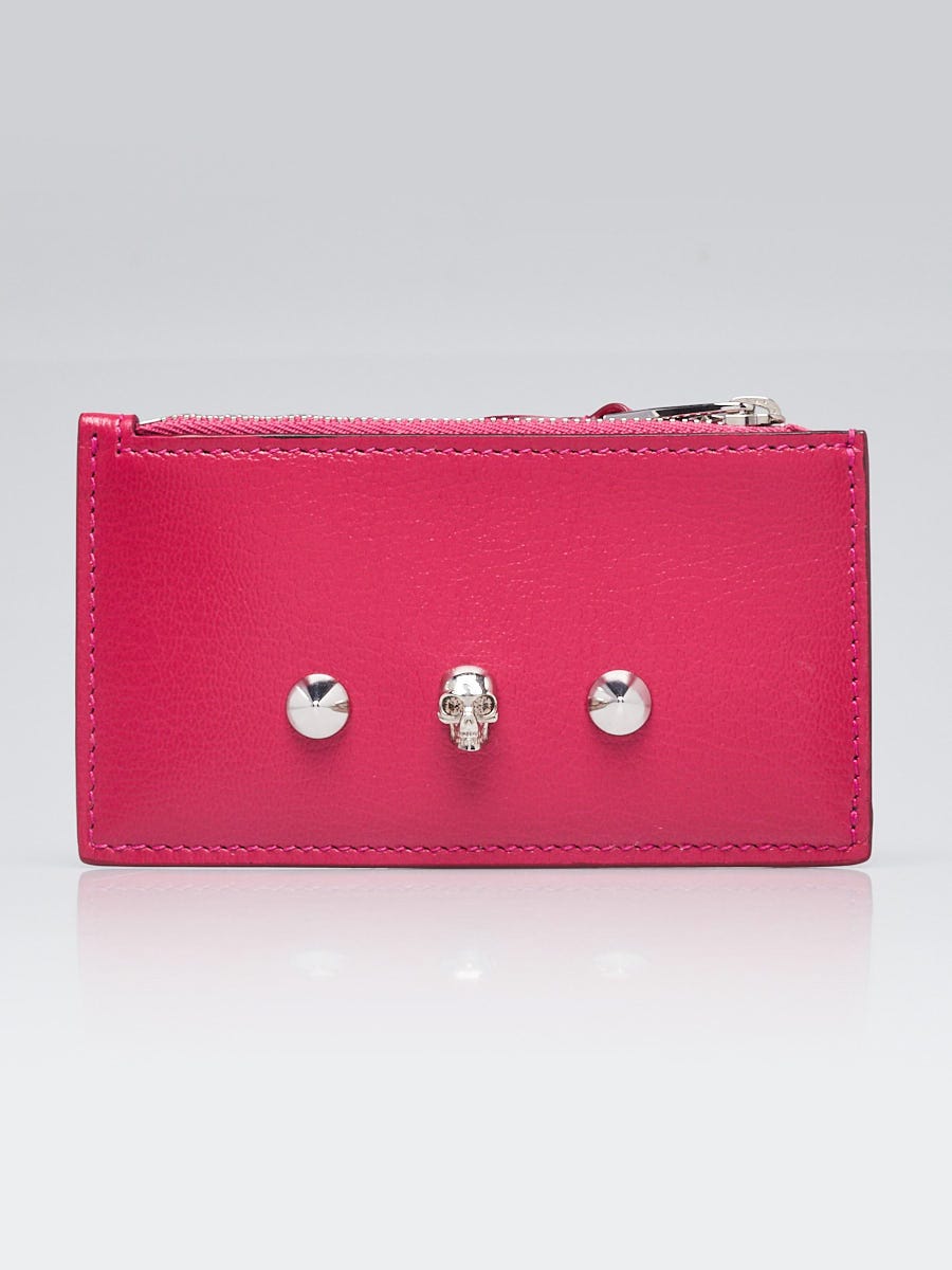 Alexander McQueen Pink Leather Skull Studded Card Holder Wallet
