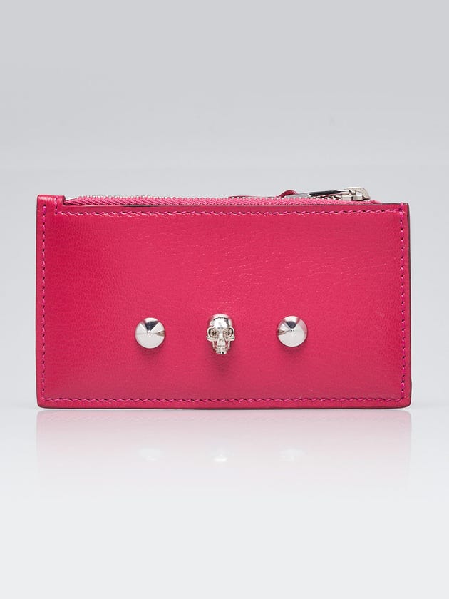 Alexander McQueen Pink Leather Skull Studded Card Holder Wallet