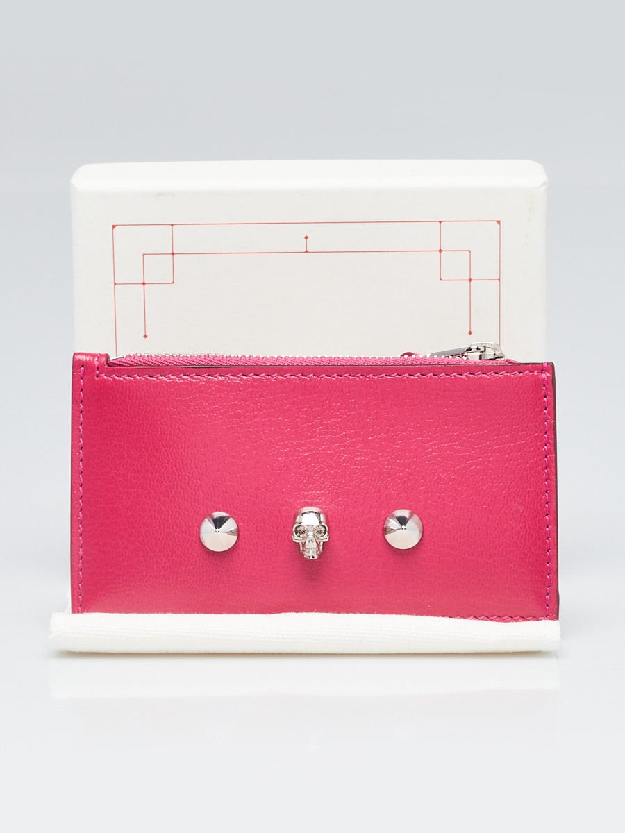 Alexander McQueen Pink Leather Skull Studded Card Holder Wallet