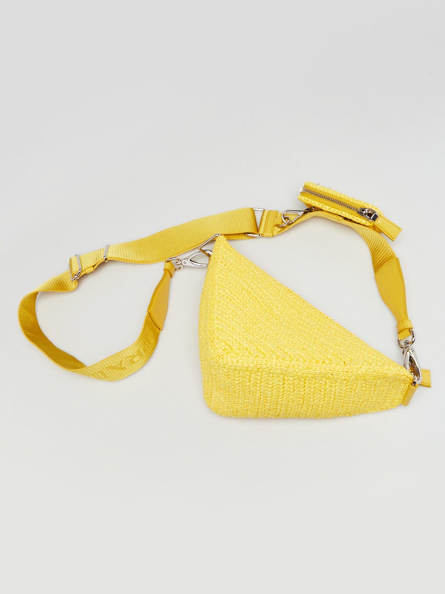 Prada Yellow Raffia Triangle Logo Crossbody Bag | Yoogi's Closet