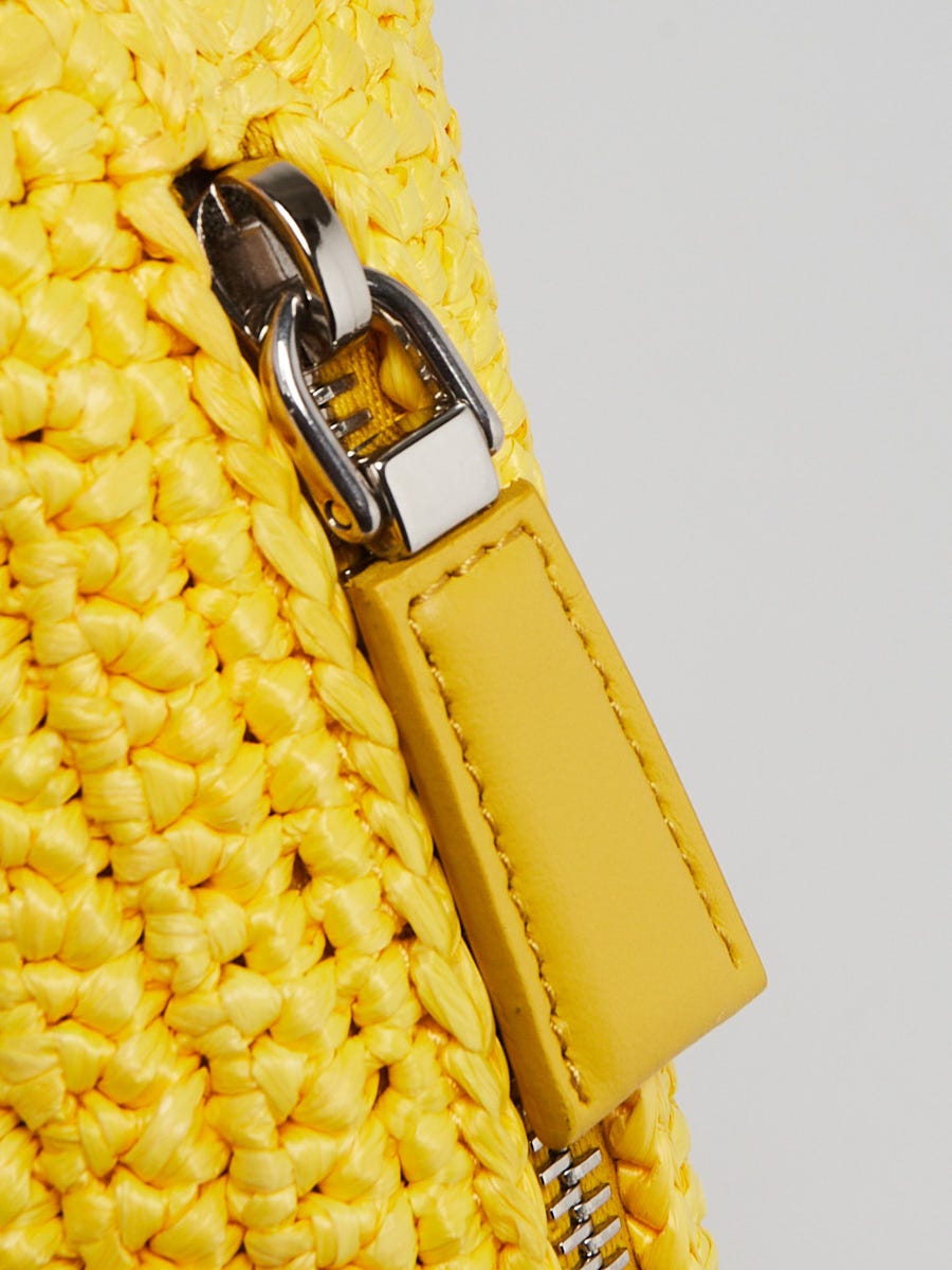 Prada Yellow Raffia Triangle Logo Crossbody Bag | Yoogi's Closet